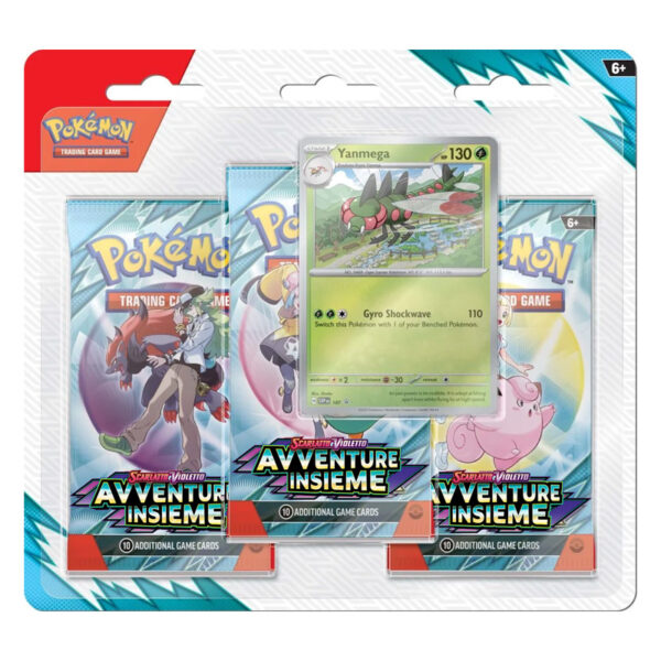 Pokemon-Scarlatto-e-Violetto-Avventure-Insieme-Blister-3-Buste-con-Carta-Promo-Yanmega-italiano